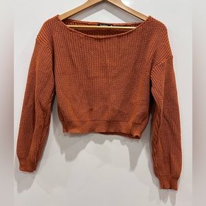 Boohoo Sz S cropped knot sweater burnt orange scoop neck